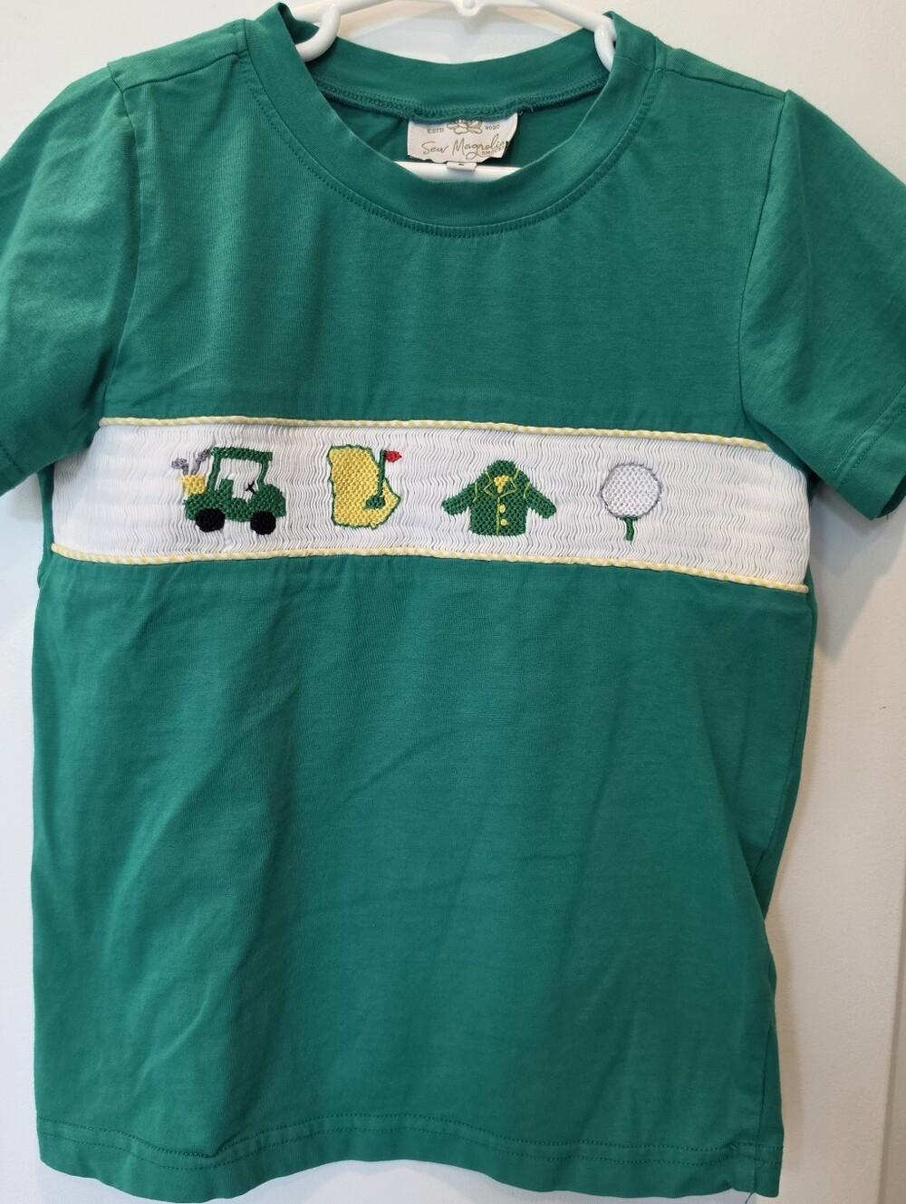 Sew Magnolia Smocks Boys Golf T-Shirt With Master's Theme Smocking Size 5